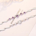 bracelet de bijoux en argent sterling de mode 925, cadeau de chaîne de bracelet de dame d&#39;argent de diamant violet de coeur mignon